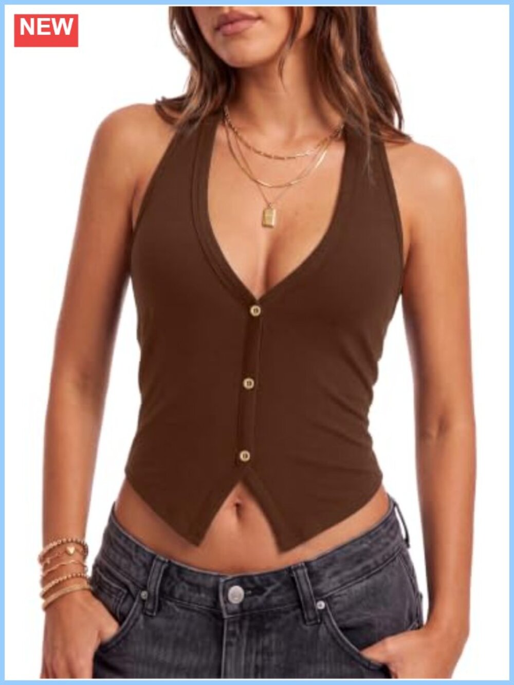 Women's Halter V Neck Ribbed Knit Backless Tank Top Sexy Going Out Top